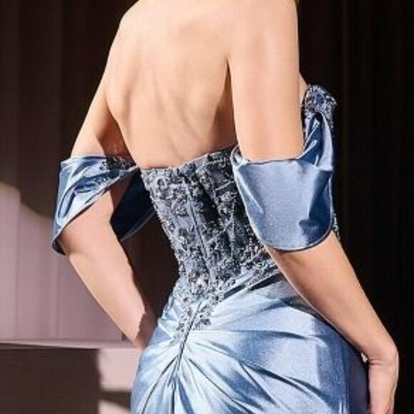 NEW SHEATH SATIN PROM SATIN DRESS W/ SHEER BODICE & FLORAL APPLIQUE CD KV1121 - Picture 8 of 9